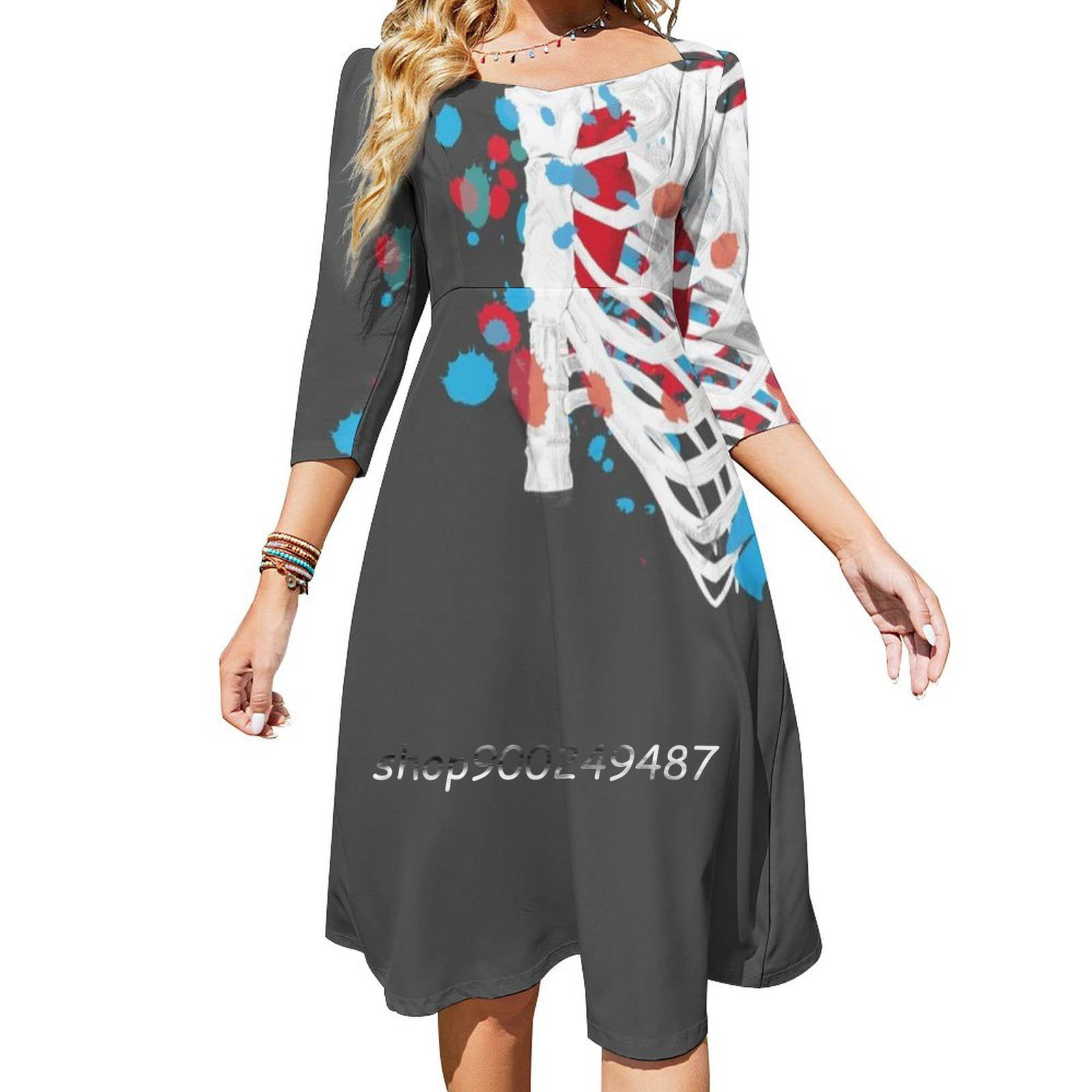 Rib Cage Square Neck Dress Sweet Summer Dress Women Elegant Halter ...