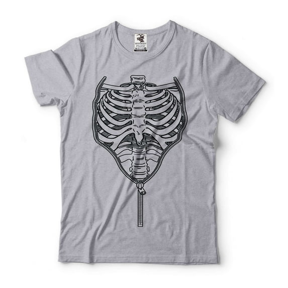 Rib Cage Zipper Shirt Halloween Skeleton Shirt Halloween Scary Costume Funny Halloween Shirt (3X-Large Grey)