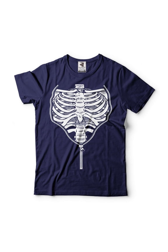 Rib Cage Zipper Shirt Halloween Skeleton Shirt Halloween Scary Costume Funny Halloween Shirt (Large Navy Blue)
