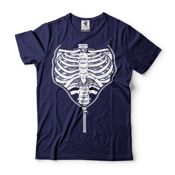 Rib Cage Zipper Shirt Halloween Skeleton Shirt Halloween Scary Costume Funny Halloween Shirt (Medium Navy Blue)