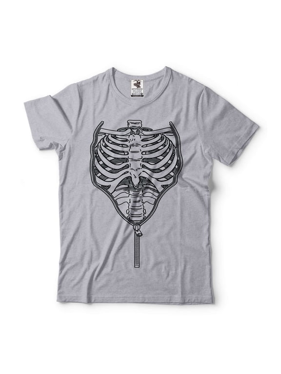 Rib Cage Zipper Shirt Halloween Skeleton Shirt Halloween Scary Costume Funny Halloween Shirt (Small Grey)