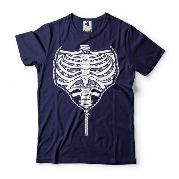 Rib Cage Zipper Shirt Halloween Skeleton Shirt Halloween Scary Costume Funny Halloween Shirt (Small Navy Blue)
