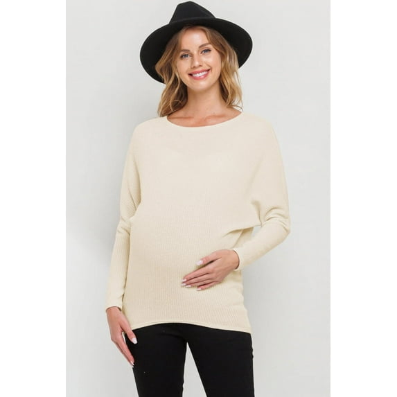 Rib Knit Boat Neck Dropped Shoulder Maternity Top