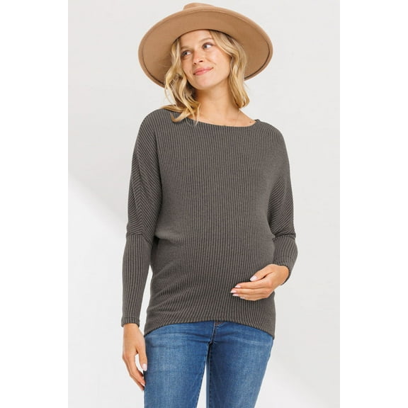 Rib Knit Boat Neck Dropped Shoulder Maternity Top