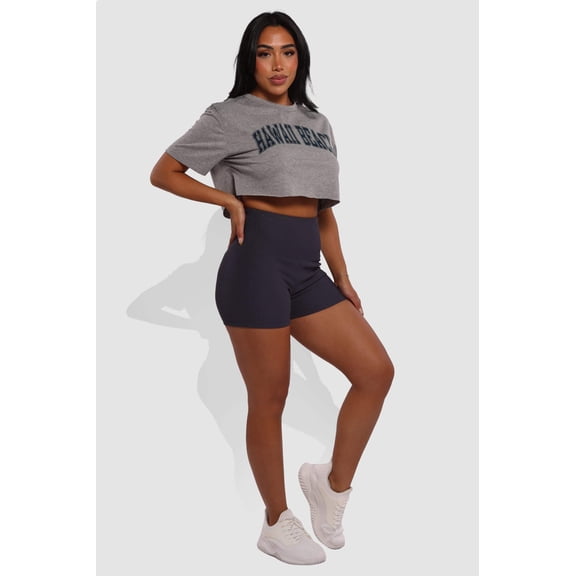 Rib Knit High Waist Hot Shorts - Graphite