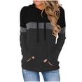 thumbnail image 1 of Rib-Knit Hoodies for Women Color Block Hooded Pullover Sweatshirt with Pocket Long Sleeve Drawcord Tops (XL, Black), 1 of 5
