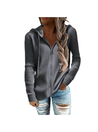 Drawstring Hooded Ribbed Sweater