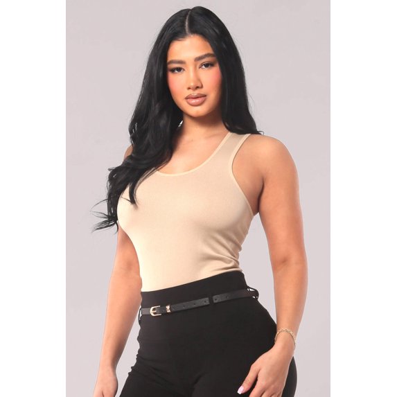 Rib Knit Racerback Fitted Tank Tops - Taupe