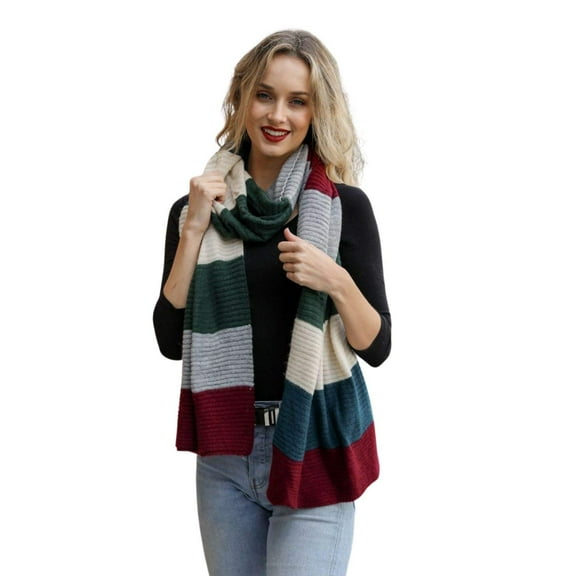 Rib Knit Scarf for Winter Unique Design Color Block Shawl Women Infinity Scarves Lightweight Cozy Fashion Wraps (Burgundy)
