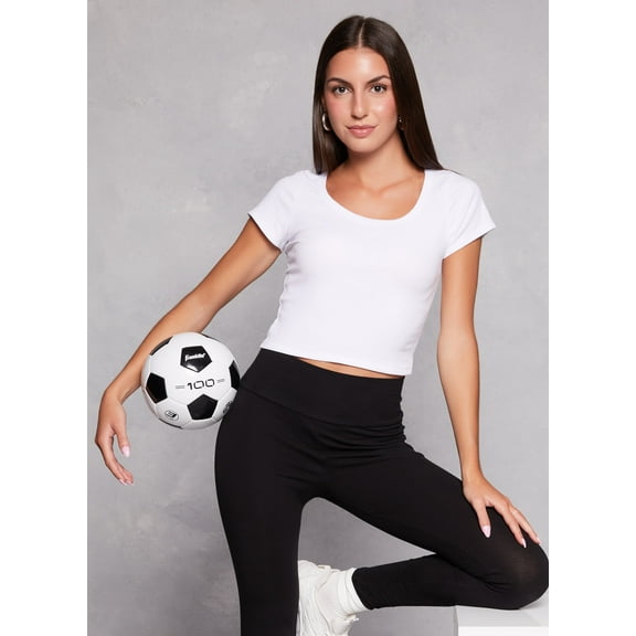 Womens Rib Knit Scoop Neck Crop Top