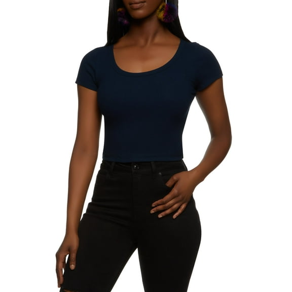 Womens Rib Knit Scoop Neck Crop Top
