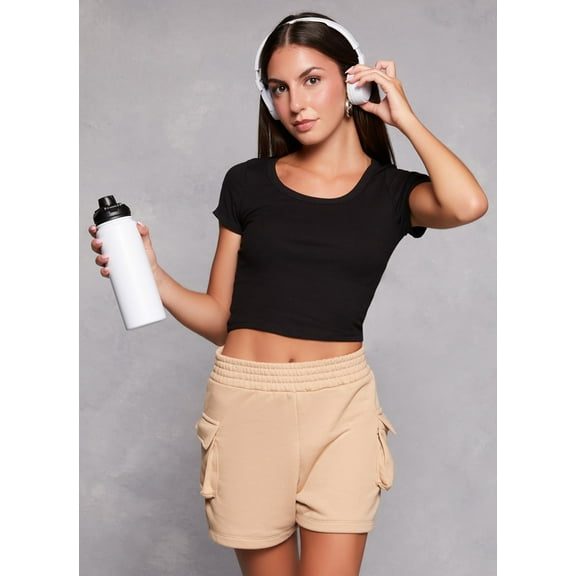 Womens Rib Knit Scoop Neck Crop Top