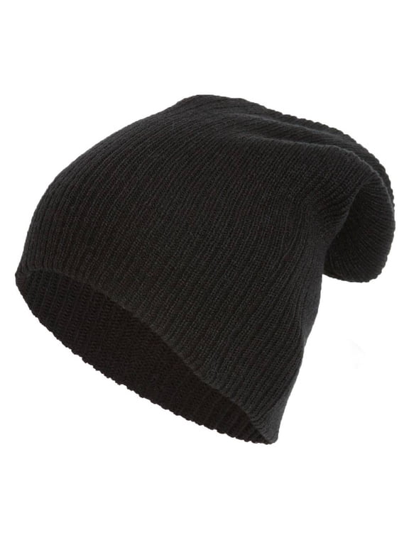 Rib Knit Slouch Beanie, Black