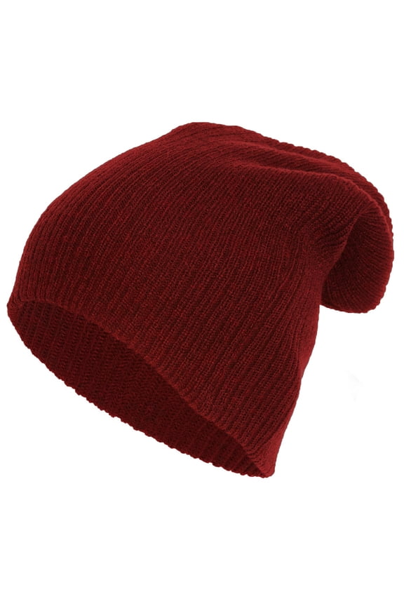 Rib Knit Slouch Beanie, Burgundy