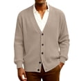 thumbnail image 1 of Rib Knit Sweaters for Men Long Sleeve Button Front V Neck Jackets Lightweight Business Casual Soft Loose Fit Sweater Khaki L, 1 of 7