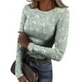 thumbnail image 1 of Rib Knit Tops for Women Stretch Crew Neck Ribbed Womens Long Sleeve T Shirts Floral Print Jumper Graphic Tees Tops, 1 of 5