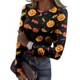 thumbnail image 1 of Rib Knit Tops for Women Stretch Crewneck Ribbed Long Sleeve T Shirts Cute Halloween Print Fall Holiday Pullover Jumper Tops, 1 of 3