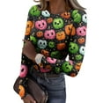 thumbnail image 1 of Rib Knit Tops for Women Stretch Crewneck Ribbed Long Sleeve T Shirts Cute Halloween Print Fall Holiday Pullover Jumper Tops, 1 of 3