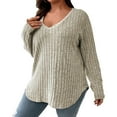 thumbnail image 1 of Rib Knitted Tops for Women Long Sleeve V Neck Casual Loose Oversized Tshirts Plus Size Blouses Solid Pullover Shirts Gray,4XL, 1 of 6