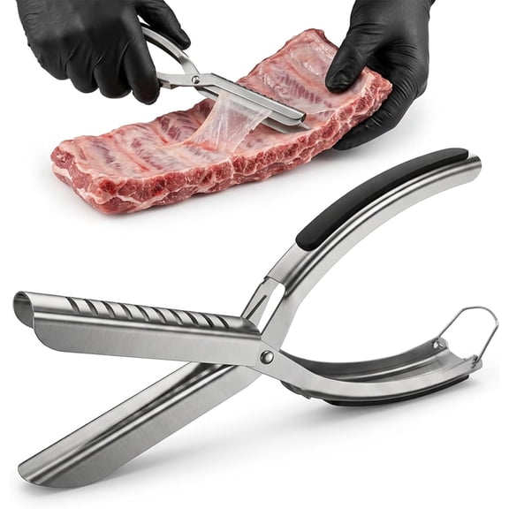 Rib Membrane Removal Tool - Heavy Duty Stainless Steel BBQ Prep Kit with Ergonomic Non-Slip Grip for Effortless Pork and Beef Rib Skinner, Essential Grilling and Meat Preparation Accessory