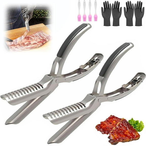 Rib Membrane Removal Tool,Stainless Steel Rib Prep Tool Membrane Remover,BBQ Rib Skinner with Arc Clamp & Non-Slip Grip for Easy Rib Prep,Dishwasher Safe & Easy Clean Kitchen Gadgets