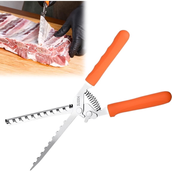 Rib Membrane Removal Tool, Stainless Steel Rib Prep Tool Membrane Remover, BBQ Rib Skinner, Dishwasher Safe BBQ Accessory for Grilling and Cooking-Orange