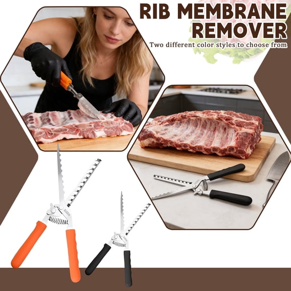 Rib Membrane Remover, Stainless Steel Cooking Accessories, Ergonomic BBQ Accessories, Dishwasher Safe Grilling Accessories, Barbecue Tool Set - Gift for Men (Black)