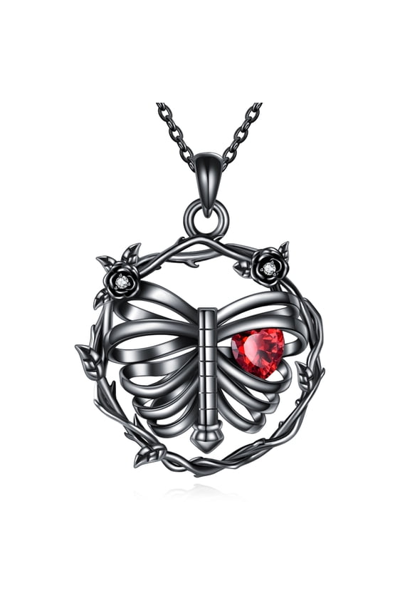 Rib Necklace 925 Sterling Silver Rib Cage Necklace Gothic Rose Skull Necklace Rib Jewelry Gifts for Women