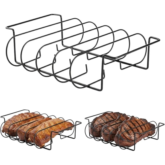 Rib Rack for  and Grilling - 12" Extra Long Stainless Steel BBQ Holder - Non-Stick Vertical Roasting Stand Compatible with  Gas Charcoal Pellet Smokers - Holds 4 Full Racks