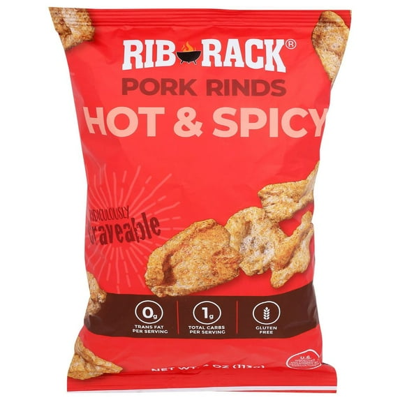 Rib Rack Hot & Spicy Pork Rinds 4 oz (Pack of 6)