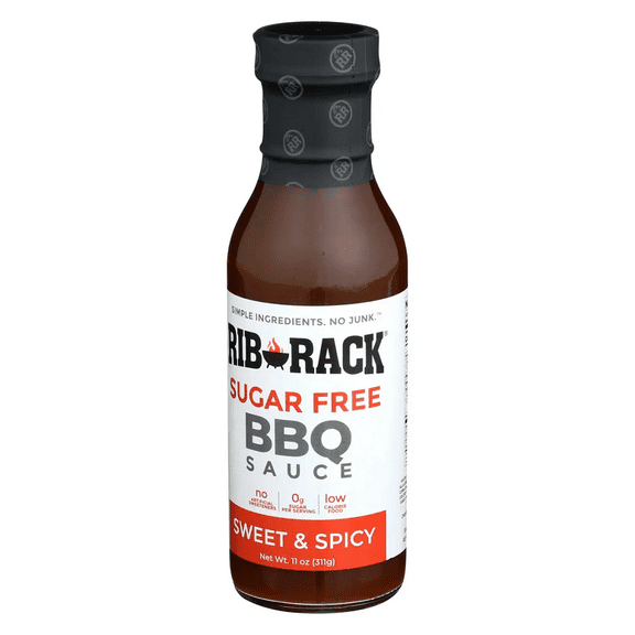 Rib Rack Sweet & Spicy Sugar Free BBQ Sauce, 11 oz [Pack of 6]