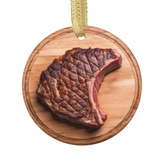 Rib Steak Beef Meat Comfort Food Lovers Foodie Novelty Holiday Christmas Ornament Xmas Tree Gift (Flat Design Printed on Ceramic, NOT 3D)
