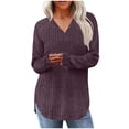 thumbnail image 1 of Rib-knit Long Sleeve Tops Womens Solid Color V Neck Tunic Tops Blouses Casual Loose Lightweight Sweaters (L, Purple), 1 of 7