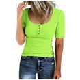 thumbnail image 1 of Rib-knit Summer Top for Women Trendy 2025 Short Sleeve Henley Neck Buttons Casual Slim Fit T Shirts Solid Color (Large, Green), 1 of 4