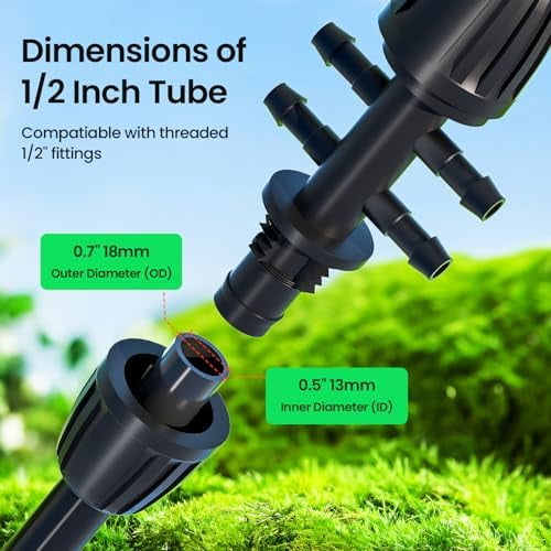 RibRave 1/2" Irrigation Tubing with 4 Packs 6-Way Connectors - 50FT Drip Irrigation Tubing Ideal for Garden Irrigation System or as Blank Distribution Hose for Any Project