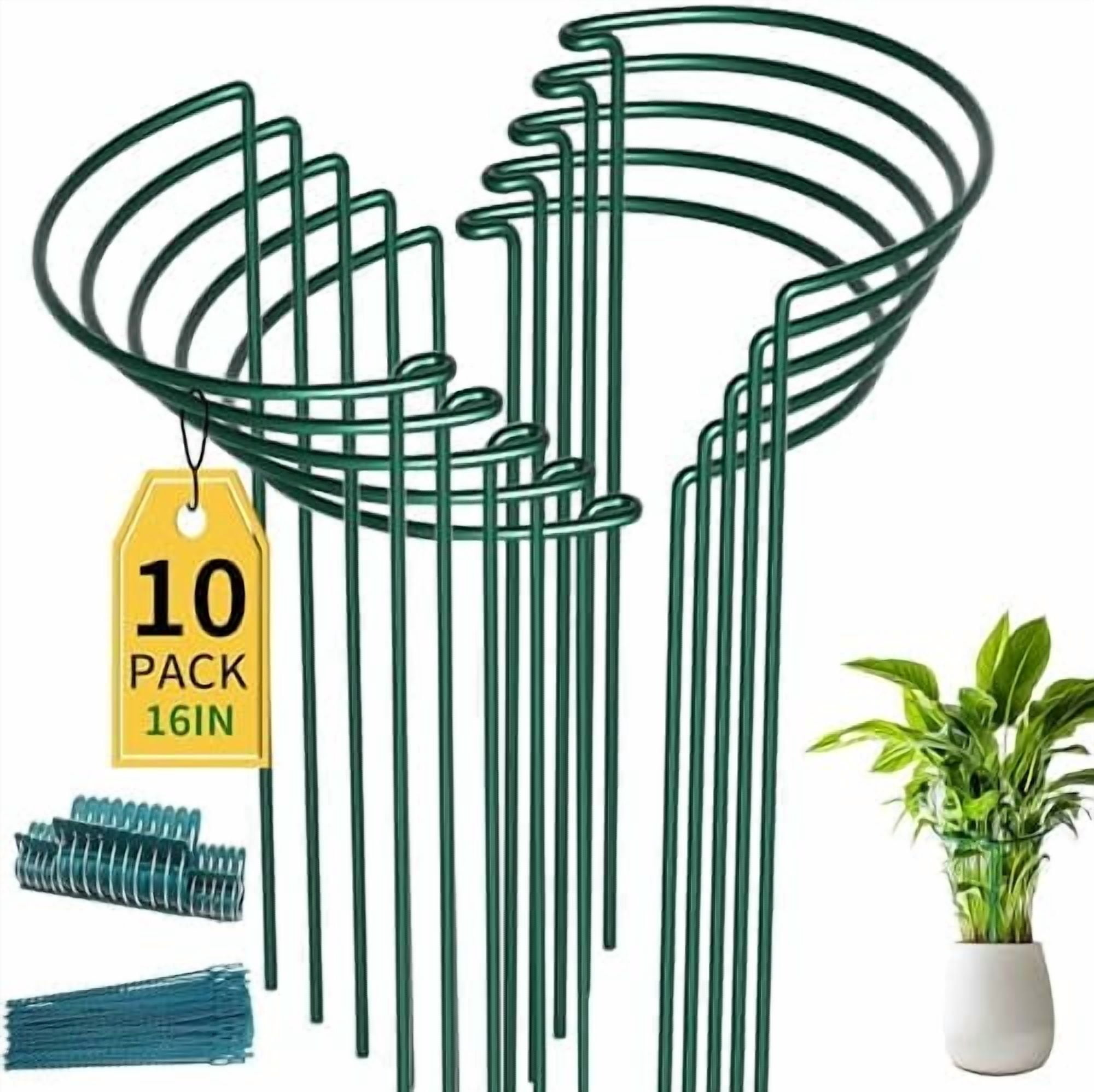 RibRave 10 Pack Garden Plant Support Stakes,10" Widex16 High Heavy Duty Interlinked Half Round Peony Support Ring Cage for Indoor Outdoor Plants,Plant Supports for Peony,Tomato,Hydrangea,Rose