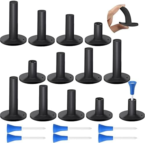 RibRave 12 Pieces Golf Range Tees Set Rubber Golf Tees for Mats Driving Range 6 Pieces for Practice Mat Mixed Size
