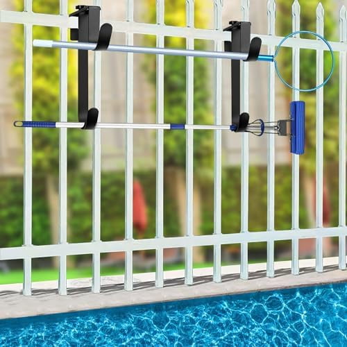RibRave 2 Pcs Double Pool Fence Hooks for Pool Equipment, Adjustable Pool Pole Hanger Rustproof Pool Hooks for Poles Black Pool Accessories for Pool Fence Skimmer Wall