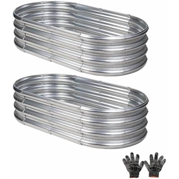 RibRave 2 pcs 4×2×1 ft Raised Garden Bed for Outdoor, Easy Assembly Galvanized Planter Box for Vegetables, Flowers & Herbs