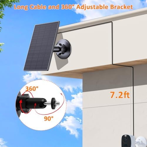 RibRave 2W Solar Panel for Security Cameras, Solar Charger with Micro USB & USB-C Port for Rechargeable Battery Security Camera, 360° Adjustable Mount, Black (2 Pack)