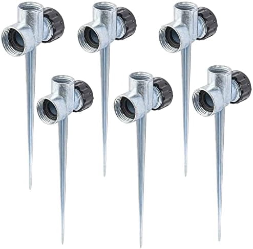 RibRave 6 Pack 1/2 inch Zinc Alloy Lawn Sprinkler Spike Base, Water Flow Thru Sprinkler for Yard, Lawn, Garden and Grass Irrigation