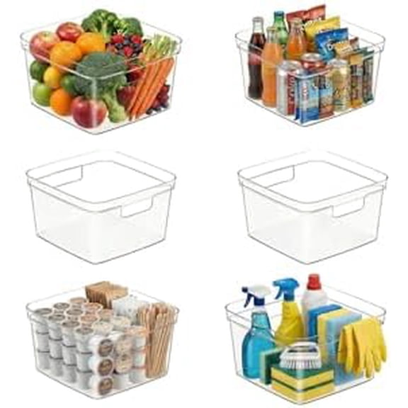 RibRave 6-Pack Clear Cube Storage Bins,10" x 10" x 6" Open-Top Plastic Organizer Boxes, Square PET Containers for Closet,Pantry,Kitchen,Fridge,Playroom,Bathroom,Undersink and Vanity Organization