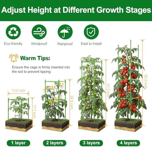 RibRave 6 Pack Tomato Cages for Garden, Up to 51 Inch Tomato Trellis for Raised Garden Bed, Plant Stakes for Pots, Durable Tomato Plant Support Garden Stakes for Climbing Plants