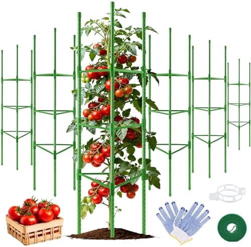 RibRave 6 Pack Tomato Cages for Garden, Up to 51 Inch Tomato Trellis for Raised Garden Bed, Plant Stakes for Pots, Durable Tomato Plant Support Garden Stakes for Climbing Plants