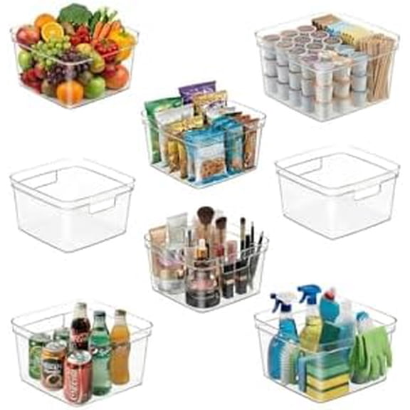 RibRave 8-Pack Clear Cube Storage Bins, 10x10 Open-Top Plastic Organizer Boxes, Square PET Containers for Closet,Pantry,Kitchen,Fridge,Playroom,Bathroom,Undersink and Whole Home Organization