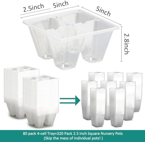 RibRave 80 Pack Reusable 4-Cell Clear Seed Starter Trays - Extra Large Drainage Holes, Easy Transplant, Clear Transparent Tray for Root Observation, Seed Starting, Fits Standard 1020 Flats