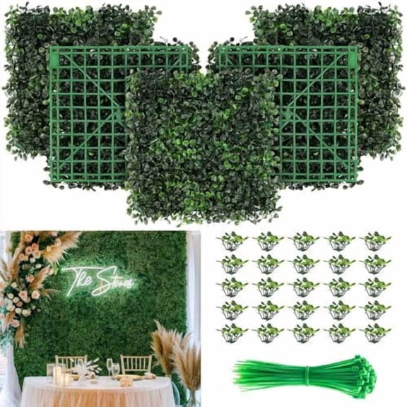 RibRave Artificial Grass Wall Panel - 12 Pack 10"x10" Boxwood Panels for Greenery Wall Decor Faux Greenery Outdoor Privacy Fence Panel Screen Grass Backdrop for Wall, Wedding, Balcony, Backyard,