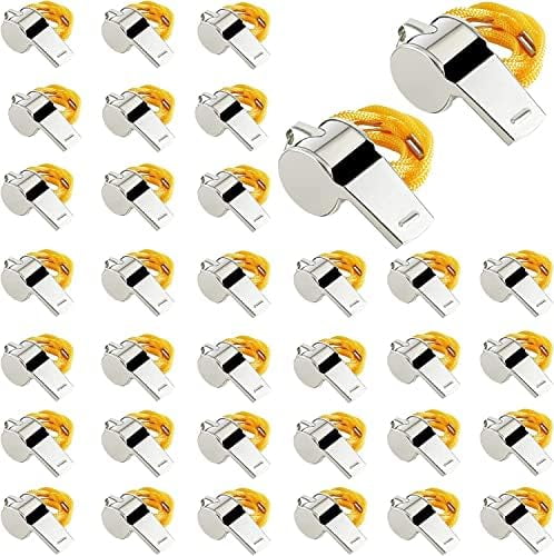 RibRave Coach Whistle,35Pack Football Referee Whistle with Lanyard for Emergency Sports Training Referee1 (Silver) (Silver) (Stainless Steel)