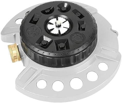 RibRave Metal 9-Pattern Turret Lawn Sprinkler, 9 Pattern Garden Sprinkler with Heavy-Duty Metal Base, Great for Small, Shaped, Medium-Sized Yard Areas, Coverage Area Up to 1,022 Sq.Ft