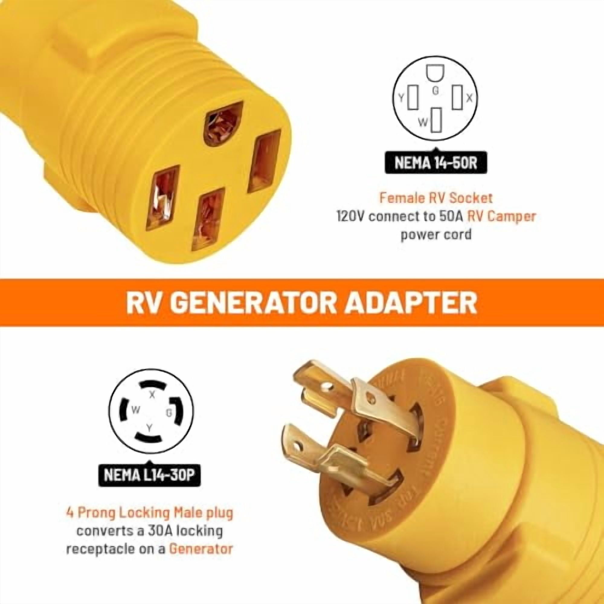 RibRave NEMA L14-30P to 14-50R RV Generator Adapter, 30 Amp to 50 Amp Twist Locking Generator 4 Prong Male Plug to 4 Prong RV Female, Heavy Duty for RV Trailer Camper Generator EV Tesla Level 2 C